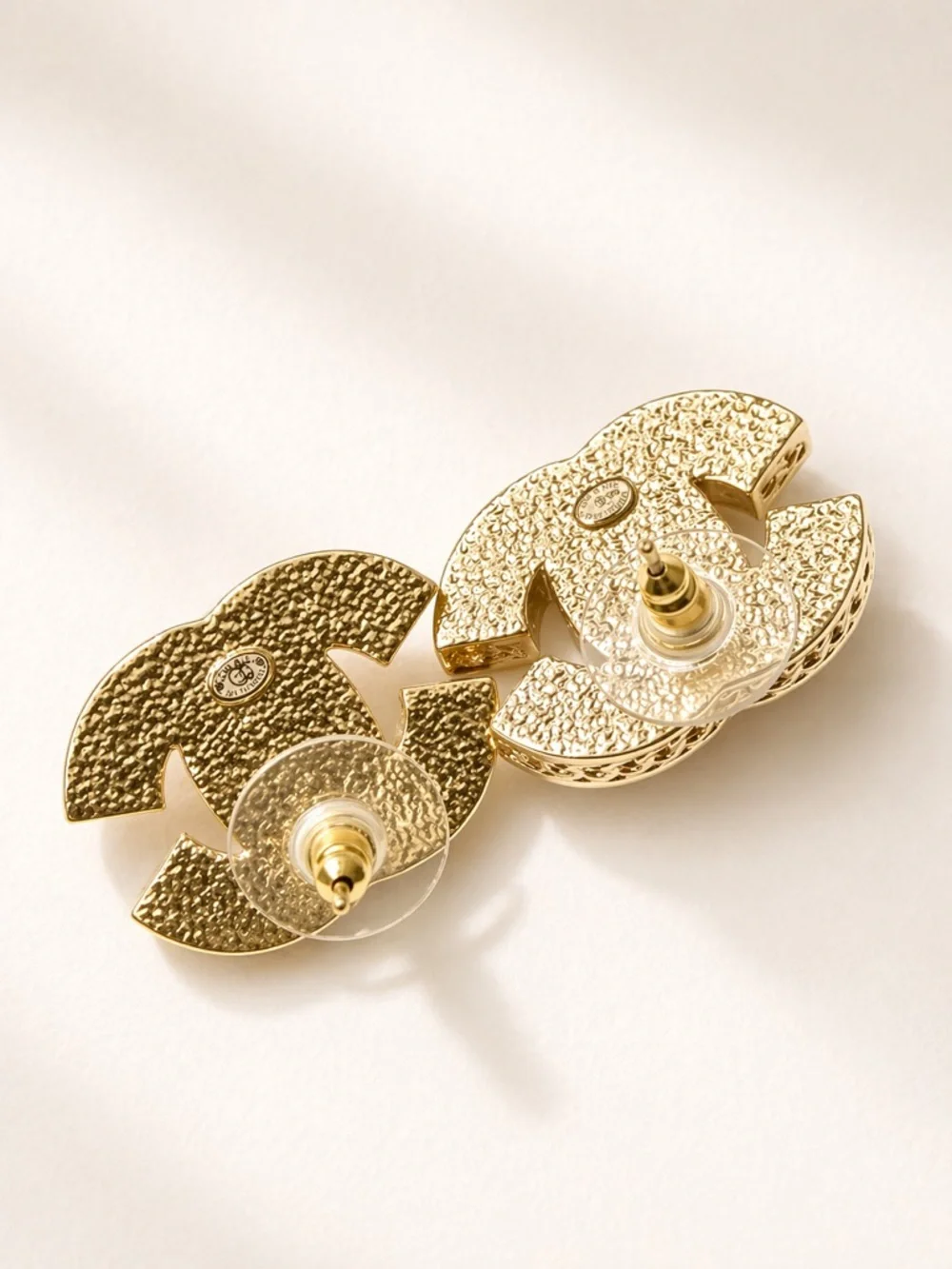 Chanel Pink And Gold Enamel CC Earrings